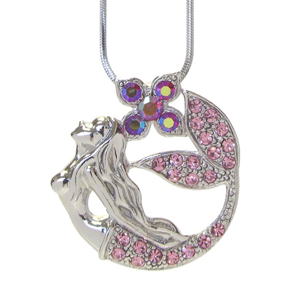 Austrian Crystal Mermaid Pink Pendant Necklace - Picture 1 of 1
